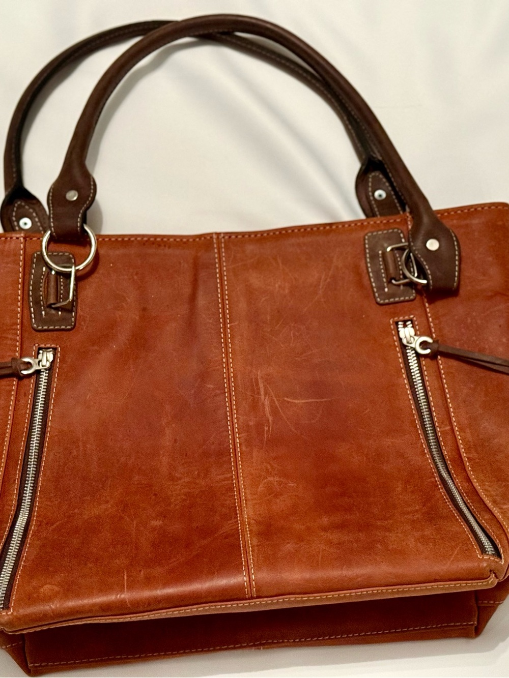 Classic Brown Leather Tote Bag with Dark Brown Handles